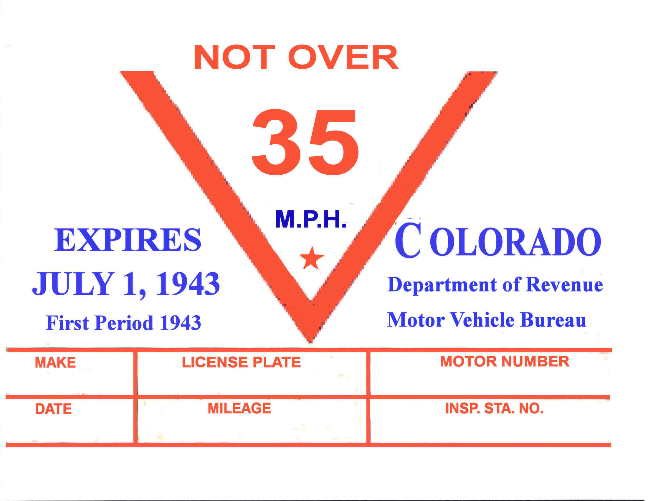 (image for) 1943 Colorado Inspection Sticker 1st Period